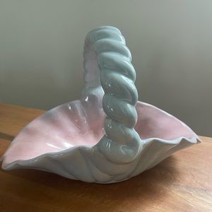 Vintage Gonder Ceramic Arts Large Pottery Fruit Basket Pink Blue L19 MINT